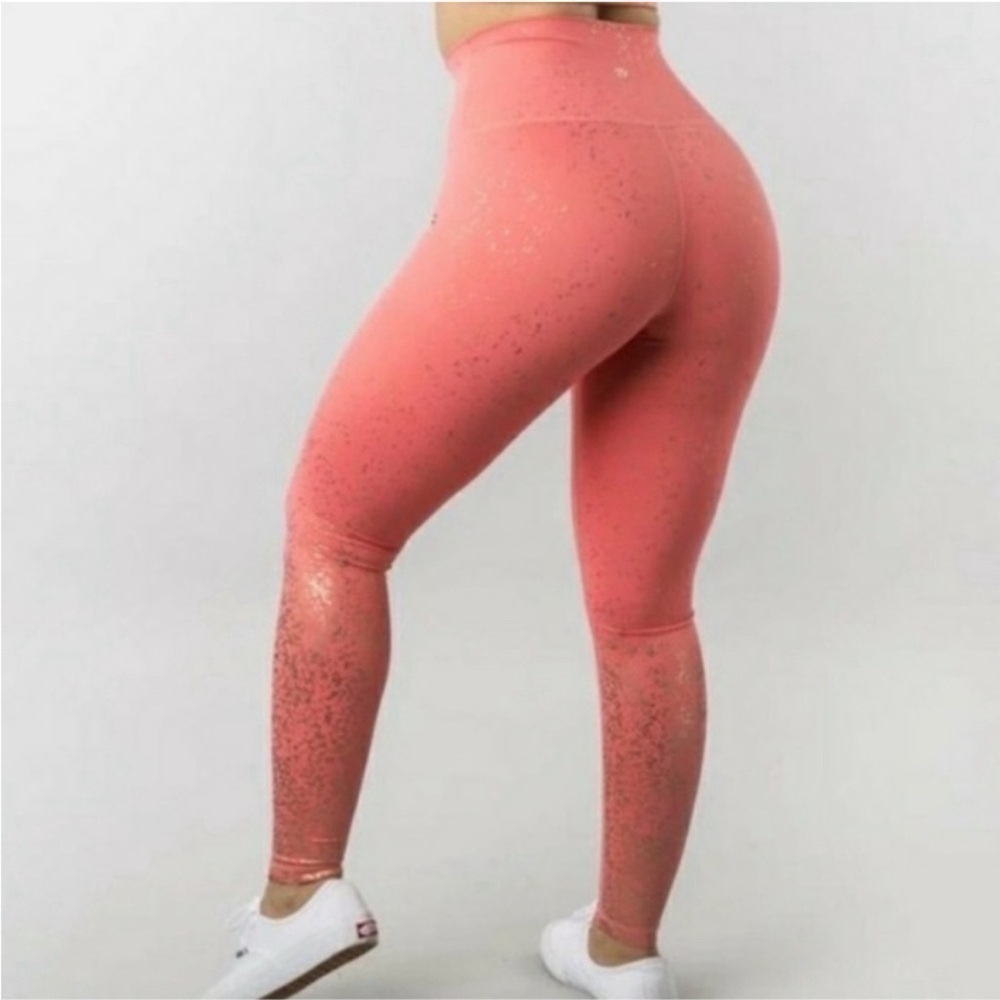 BuffBunny Rose Gold and Coral High Waist Sparkle Full Length Leggings
